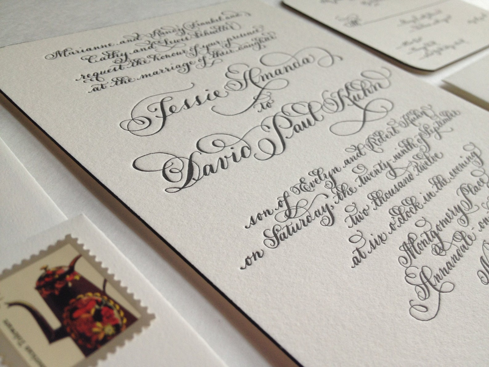 Letterpress Wedding Invitation // Hand Calligraphy on Duplex Etsy