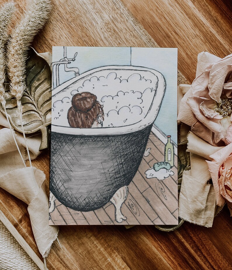 Carte vintage pour baignoire sur pattes -- Une seule carte, lot de 4 et coffret de luxe de 10 image 1