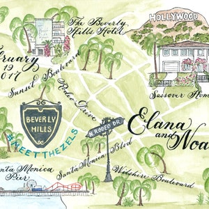 Santa Barbara, California Watercolor Wedding Map DIY, print at home or order prints image 3