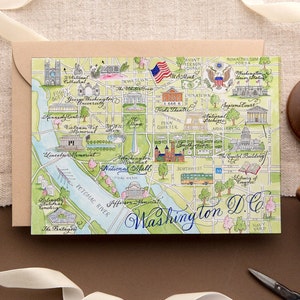 Aquarel kaartkaart Washington D.C.: enkele kaart, set van 4 en luxe boxset van 10 inch