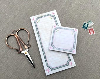 Teal Frame Watercolor 50 Sheet Notepads - 2 Sizes - Whimsical Handpainted Stationery