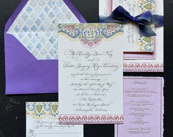 Spanish Wedding Invitations - custom with hand calligraphy and watercolor design, handmade by Robyn Love