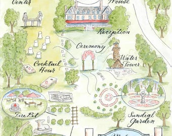 Wedding Venue Watercolor Wedding Map Invitations DIY, print at home or order prints