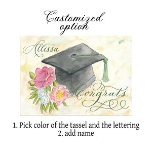 Carte florale de félicitations à l'aquarelle pour l'obtention du diplôme en calligraphie avec intérieur vierge et personnalisation - lot de 4 cartes, coffret luxe de 10 image 3
