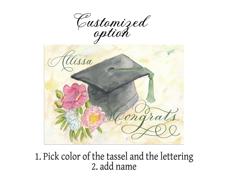 Carte florale de félicitations à l'aquarelle pour l'obtention du diplôme en calligraphie avec intérieur vierge et personnalisation - lot de 4 cartes, coffret luxe de 10 image 3