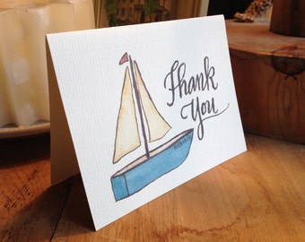 Calligraphy Vintage Boat Thank You Card -- Single Card, Set of 4, and Luxury Box Set of 10