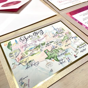 Mapa Invitación de Boda Amor No.75 "Altered Combe Magna", con Caligrafía y Acuarela. Personalizado pintado a mano y escrito a mano