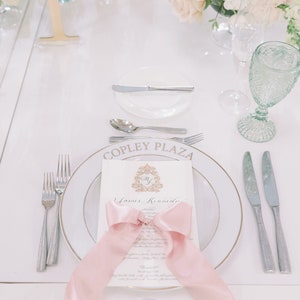 luxury  calligraphy wedding menus with watercolor monogram and place cards