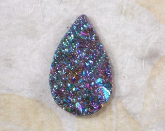 Teal Purple Drusy Crystal Druzy Cabochon Blue Teardrop 35mm Geode Pear D2353
