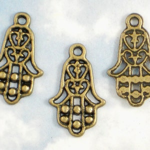 10 Hamsa Fatima Open Hand Charms 23mm Bronze Sign of Protection P690 image 3