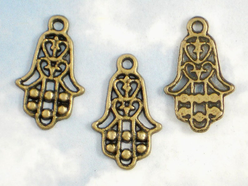 10 Hamsa Fatima Open Hand Charms 23mm Bronze Sign of Protection P690 image 3