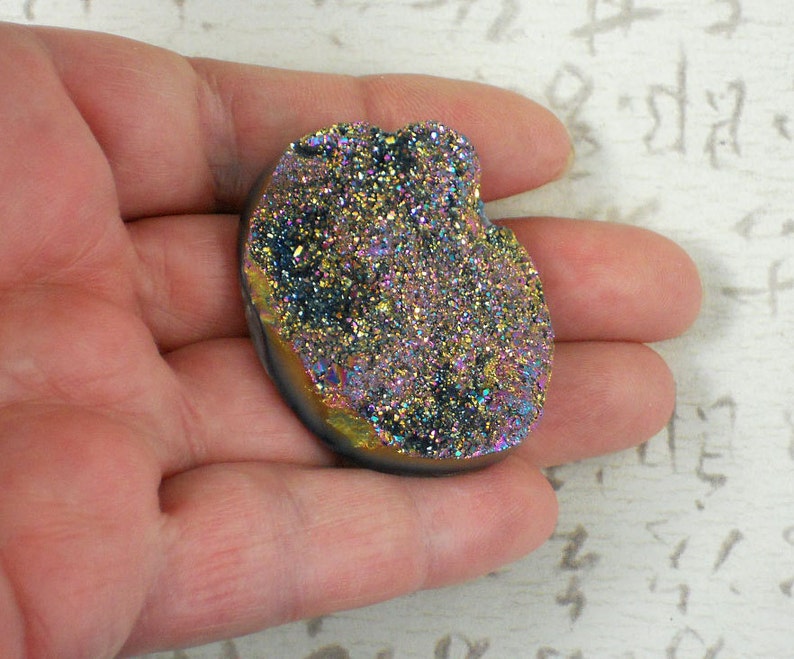 D2212 Gold /& Blue Oval Drusy Beading Cabochon 42mm Titanium Coated Lg Druzy Purple