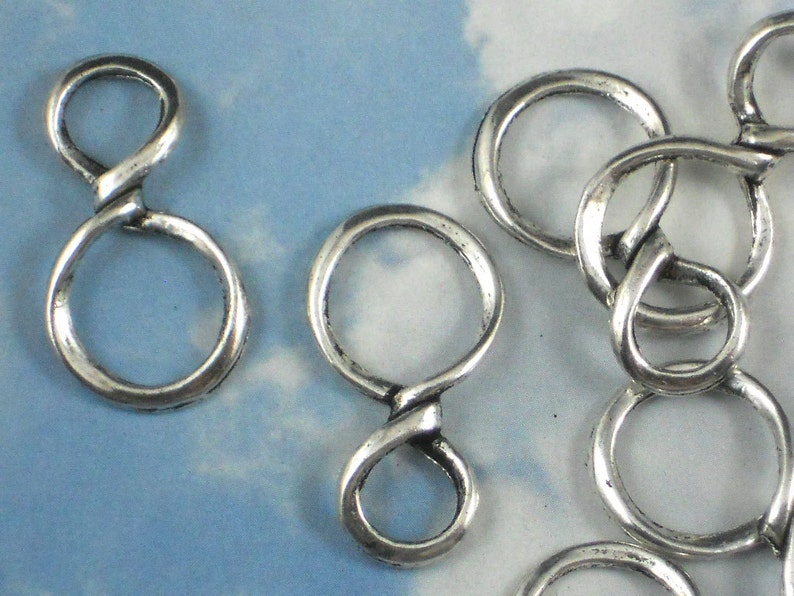 10 Infinity Charms Silver Ring Loops Dangles 30mm Figure 8 Connector Links P916 image 2