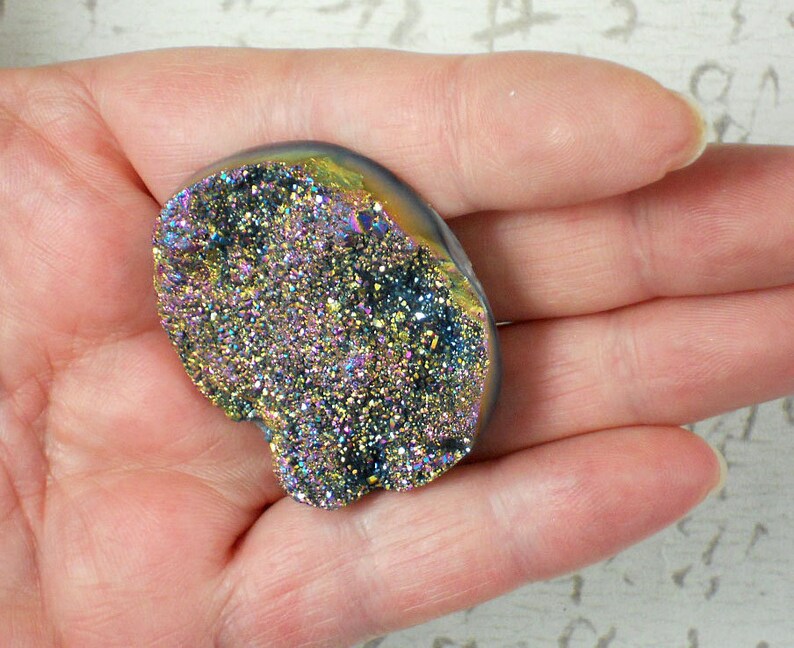 D2212 Gold /& Blue Oval Drusy Beading Cabochon 42mm Titanium Coated Lg Druzy Purple