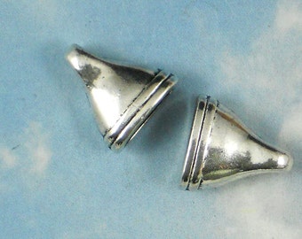 6 Oval End Caps Antique Tibetan Silver Tone Flat Cone Cord Ends Glue In (P1067)