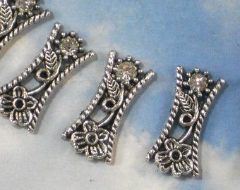 5 Spacer Beads 2 strand Silver Tone & Rhinestone Connectors Links Antique Silver Tone (P1545)