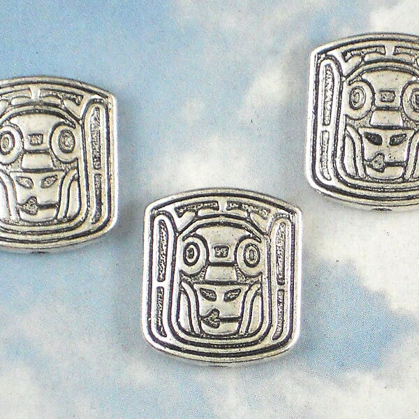 6 Totem Beads Pacific Northwest Style Antiqued Silver Finish (P685)