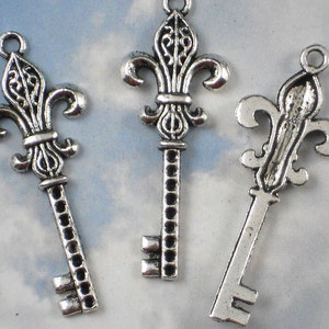 Fleur de Lis KEY Charm Pendants Silver Tone Keys NOLA Saints Fan P604 image 2