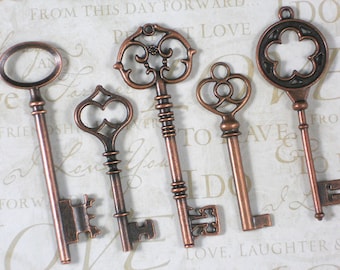 BuLK 25 Skeleton Keys Copper Tone L & XL Pendants Showers Wedding Favors Vintage Style (K14 -25)