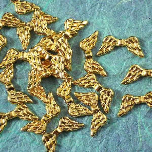 BuLK 50 Wing Spacers Beads Gold Tone Celestial Angel or Fairy Bright & Shiny 20mm (P269 -50)