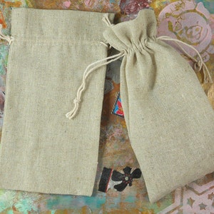 10 Natural Linen Gift Bags 3" x 4" Space to Hold Wedding Favor Candy Sacks Jewelry (B38)