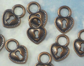 BuLK SaLE 50 Heart Lock Charms Dark Copper Tone Two sided Jewelry or Cards Invitations (P2010 -50)