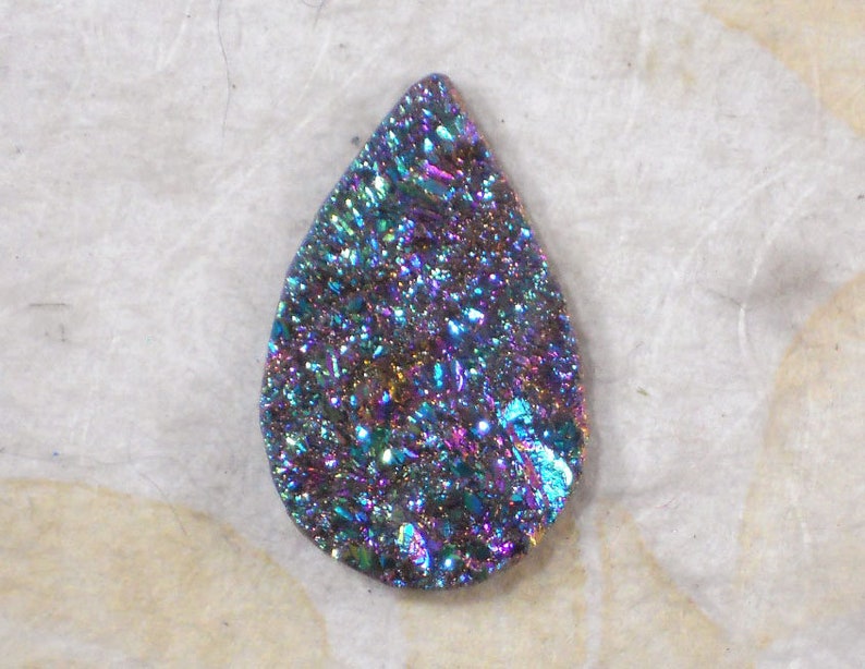 Teal Purple Drusy Crystal Druzy Cabochon Blue Teardrop 35mm Geode Pear D2353