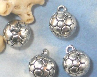 4 Soccer Ball Charms Pendants Antique Silver Tone 3D Sports (P1767)