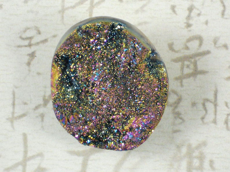 D2212 Gold /& Blue Oval Drusy Beading Cabochon 42mm Titanium Coated Lg Druzy Purple