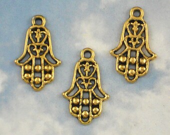 BuLK 50 Hamsa Open Hand Charms 23mm Gold Tone - Good Luck Spiritual Sign of Protection Amulet (P722 -50)