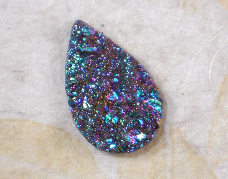 Teal Purple Drusy Crystal Druzy Cabochon Blue Teardrop 35mm Geode Pear D2353