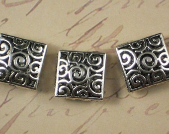 6 Eternal Spiral Square Beads Filigree 15mm Antiqued Silver Tone Pewter (P367)