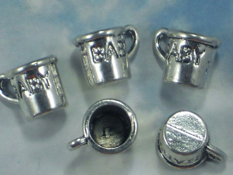 8 Cute Baby Cup Charms 3D Antiqued Silver Tone 2 sided 10mm x 14mm P1753 image 3