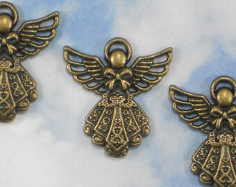 6 Detailed Angel Charms Antique Bronze Tone Pendants (P1722)