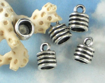 BuLK 30 Tube Cord End Caps Antique Tibetan Silver Tone Kumihimo Coil Findings 6mm Glue In (P1064 -30)