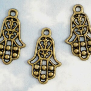 10 Hamsa Fatima Open Hand Charms 23mm Bronze Sign of Protection P690 image 2