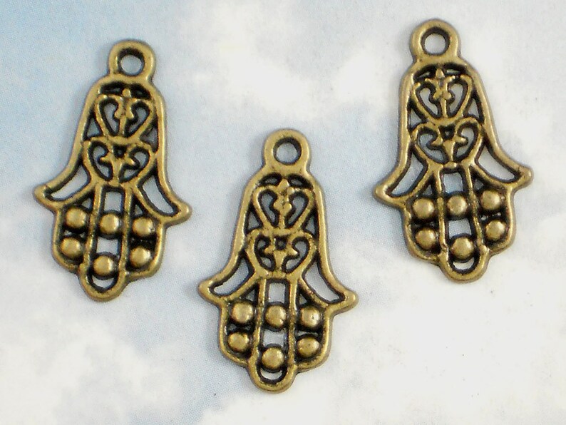 10 Hamsa Fatima Open Hand Charms 23mm Bronze Sign of Protection P690 image 2