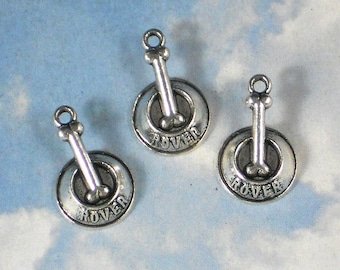 8 Dog Bone Rover Bowl Charms Antiqued Silver Tone (P295)