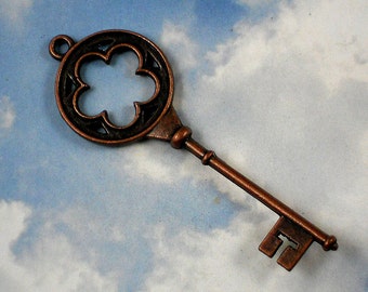 10 Keys Dark Copper OX 3" Long Flower Cutout Pendants -  Steampunk, Gothic, Vintage Style (P874)
