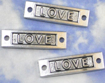 BuLK 25 LOVE Bracelet Word Links Connectors Message Lettering Antiqued Silver Tone (P1854 -25)