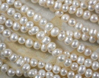 Cream White Pearls 6mm * 7mm Egg Side Drilled Rice Potato Freshwater (4267)