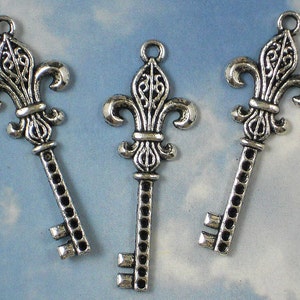 Fleur de Lis KEY Charm Pendants Silver Tone Keys NOLA Saints Fan P604 image 5