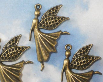 4 Ballet Dancing Fairy Angel Large Charms Pendants Antiqued Bronze Tone 40mm (P1729)