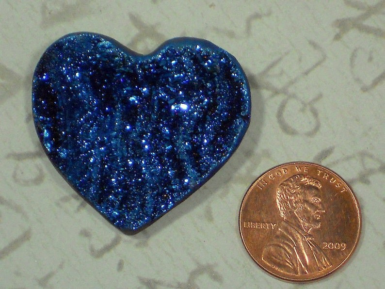 D2211 Blue Druzy Heart 35mm Crystal Drusy Cabochon Metallic Coated