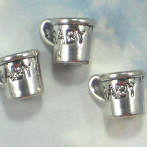 8 Cute Baby Cup Charms 3D Antiqued Silver Tone 2 sided 10mm x 14mm P1753 image 2