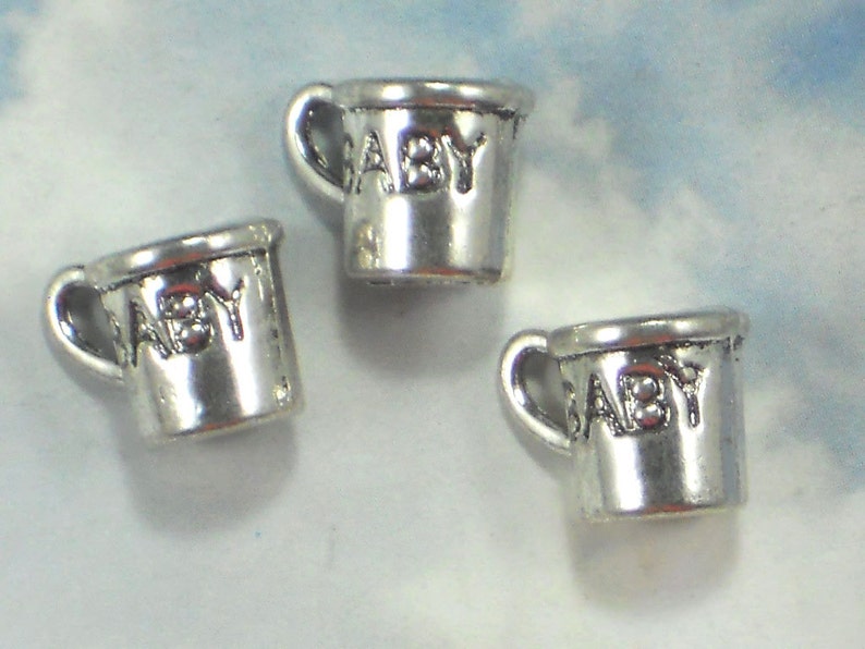 8 Cute Baby Cup Charms 3D Antiqued Silver Tone 2 sided 10mm x 14mm P1753 image 2