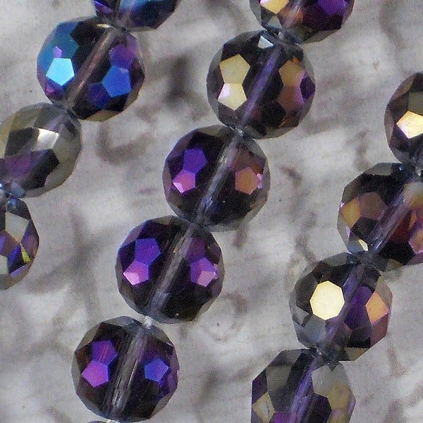 LaST 10 Alexandrite Crystal Coin Beads Purple Gold Blue AB 10mm Puffed Faceted (C185)