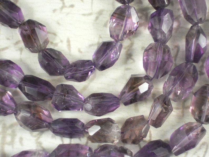 12 Amethyst Faceted Beads Natural Gemstone Purple Oval Bean Freeform 5101
