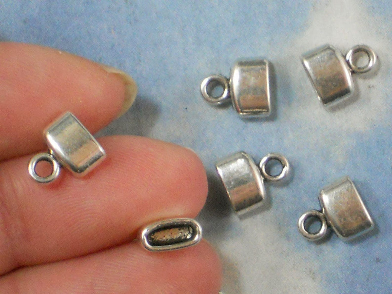 20 Small Oval End Caps Silver Tone Drops Dangles Glue in 5mm X Etsy