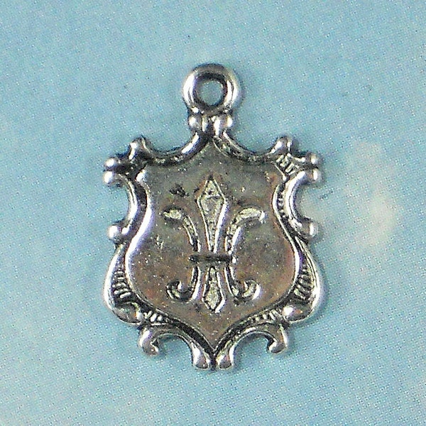 12 Fleur de Lis Charms Coat of Arms Antiqued Silver Pendants NOLA Ragin Cajuns (P864)